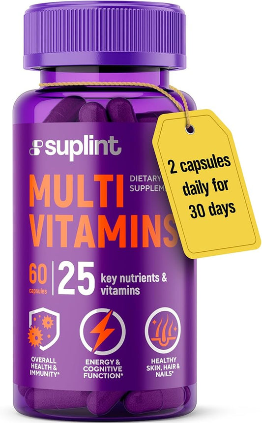 Multivitamin Supplement | Complex with Vitamin A, C, D, E, K1, B, Zinc & Chromium | Hair, Skin & Nail Beauty Vitamins | Immune Support Supplements for Men & Women | 60 Capsules