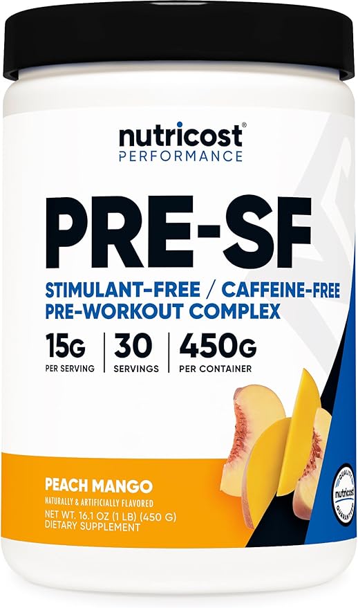 Nutricost Stim-Free Pre-Workout, 30 Servings (Peach Mango) - Caffeine Free, Stimulant Free, Non-GMO, Gluten Free