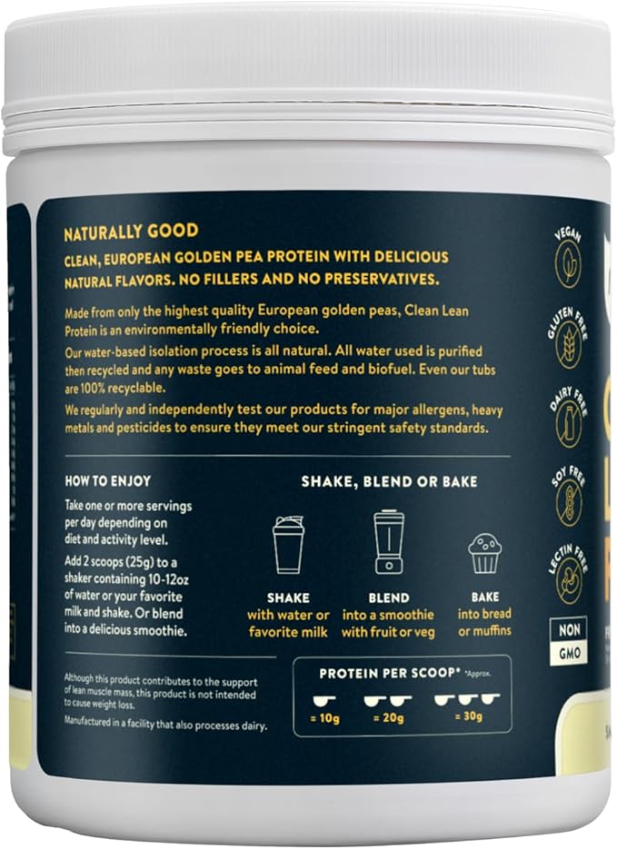 Nuzest - Pea Protein Powder - Clean Lean Protein, Premium Vegan Plant Based, Dairy Free, Gluten Free, GMO Free, Naturally Sweetened Protein Shake, Smooth Vanilla, 20 Servings, 1.1 lb