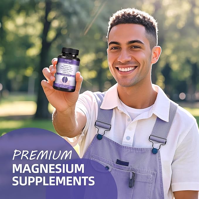 Magnesium Glycinate & Ashwagandha Supplement Capsules - Sugar Free Magnesium Capsules with L-Theanine 150mg/GABA 88mg/Calcium 68mg 120 CT