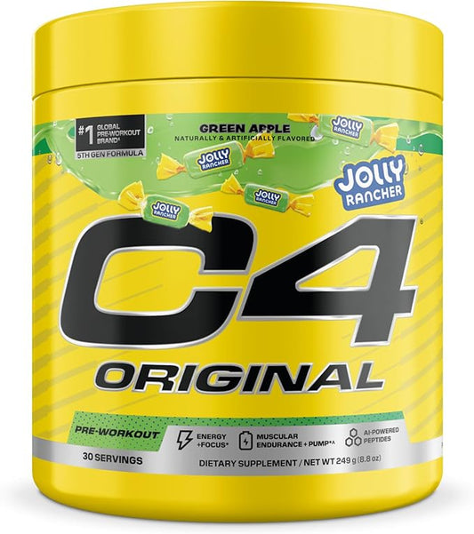 Cellucor C4 Original Pre Workout – Jolly Rancher Green Apple - Pre-Workout for Endurance, Focus & Performance with 200mg Caffeine, Beta-Alanine, Creatine Nitrate, L-Arginine & PeptiPump – 30 Servings