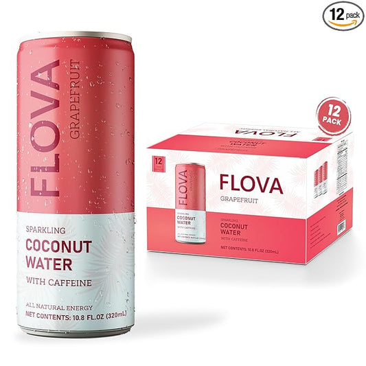Flova Grapefruit Energy Drink, All Natural, Electrolytes and Minerals from Coconut Water, 4 Simple Easy to Pronounce Ingredients, 99% Juice, Pack of 12 Cans