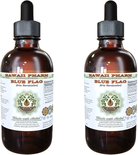 Blue Flag Alcohol-Free Liquid Extract, Organic Blue Flag (Iris versicolor) Dried Root Glycerite Hawaii Pharm Natural Herbal Supplement 2x2 oz