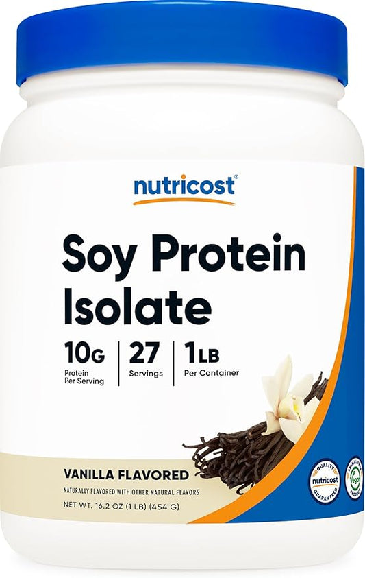 Nutricost Soy Protein Isolate Powder, 1 LB Vanilla - 10 Grams of Protein Per Serving, Vegan, GMO-Free & Gluten Free