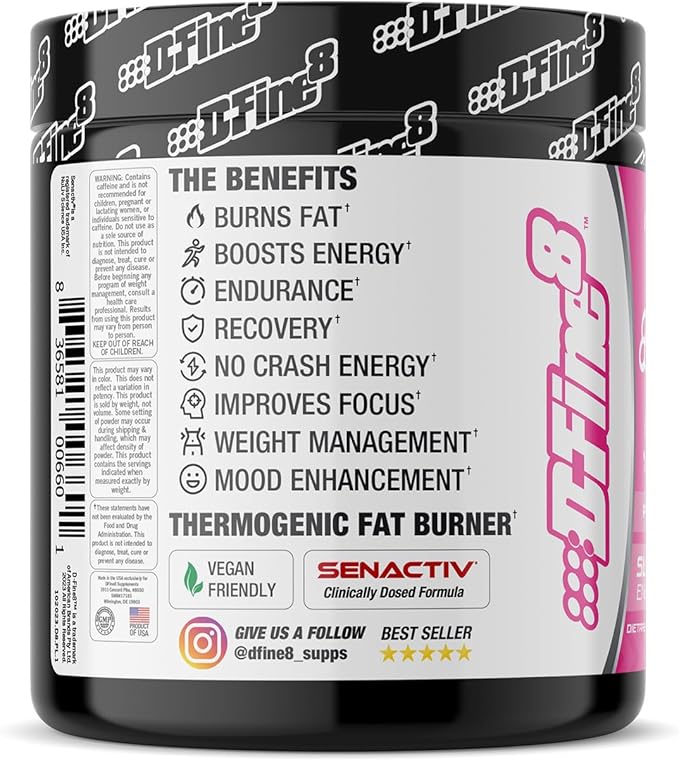 Thermogenic Pre-Workout Energy Powder & Shredding Supplement, Boost Energy Mood & Focus, Sugar Free, Contains Senactiv, Endurance, 300mg Caffeine, N-Acetyl-L-Tyrosine (Pink Lemonade)