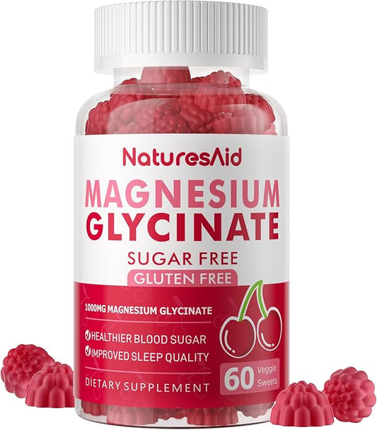 Magnesium Glycinate Gummies - Sugar Free Magnesium Potassium Supplement with Vitamin D, B6, CoQ10 for Calm Mood & Sleep Support - 60 Cherry Gummies -1 Pack