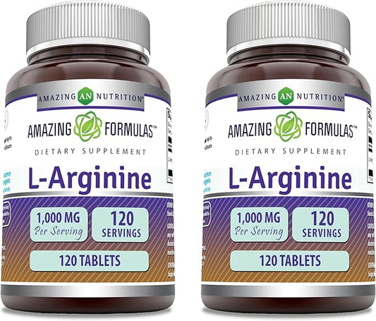 Amazing Formulas L-Arginine Supplement | 1000 Mg Per Serving | Tablets | Amino Acid Supplement for Women & Men | Non-GMO | Gluten Free | Made in USA (120 Count | 2 Pack)