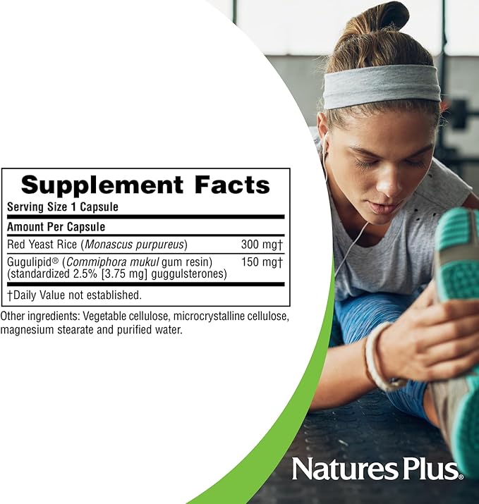 Natures Plus Red Yeast Rice Gugulipid Complex - 450 mg, 60 Vegan Capsules - Prescription Quality Herbal Supplement, Cholesterol Support - Vegetarian, Gluten-Free - 60 Servings