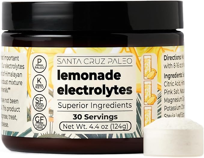 Santa Cruz Paleo Electrolyte Powder Lemonade with Himalayan & Sea Salt, Magnesium, Potassium, Sugar-Free, 30 Servings