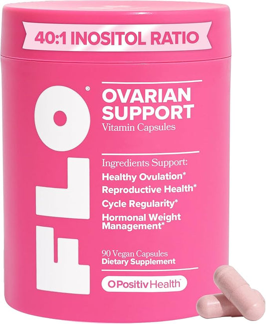 O Positiv FLO Ovarian Health Support - Hormone Balance for Women, Inositol Supplement with DIM, Myo-Inositol & D-Chiro Inositol, Folic Acid - Supports Healthy Ovulation, Cycle Regularity - 30 Servings