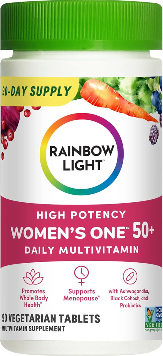 Rainbow Light Multivitamin for Women 50+, Vitamin C, D & Zinc, Probiotics, Women's One 50+ Multivitamin Provides High-Potency Immune Support, Non-GMO, Vegetarian, 90 Tablets