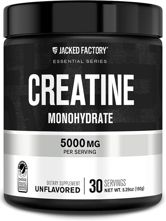 Jacked Factory Creatine Monohydrate Powder 150g - Creatine Supplement for Muscle Growth, Increased Strength, Enhanced Energy Output and Improved Athletic Performance 30 Servings, Unflavored