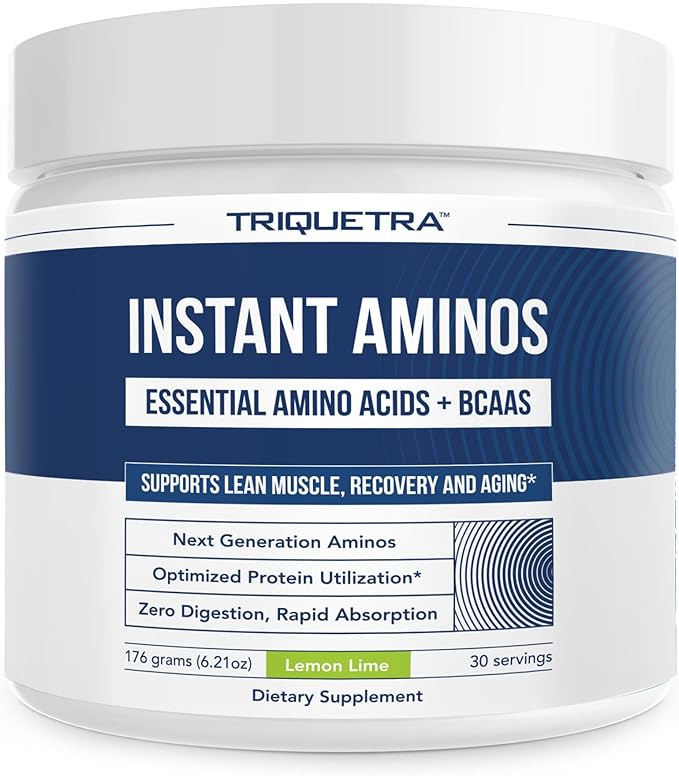Instant Aminos - EAA+BCAA - 10 Essential Amino Acids Supplement, Rapid Absorption, Zero Digestion - Supports Lean Muscle, Recovery & Aging - 321% DIAAS Protein Score - Lemon Lime (30 Servings)