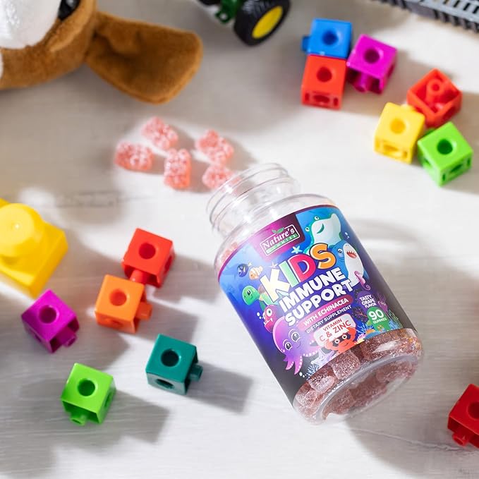 Kids Immune Support Gummies with Echinacea, Zinc & Vitamin C - Berry Flavor Chewable Kids Immunity Gummy Support, Non-GMO Gluten-Free Vegan - Daily Childrens Vitamins with Immune Support - 90 Gummies