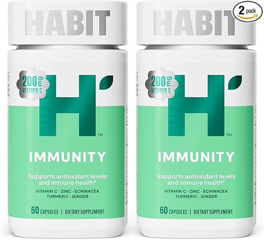Habit Immunity Supplement 2 Pack (120 Capsules) - New Look, Echinacea, Elderberry, Turmeric, Zinc Blend to Support Immune Health and Antioxidant Levels, Vegan, Non-GMO