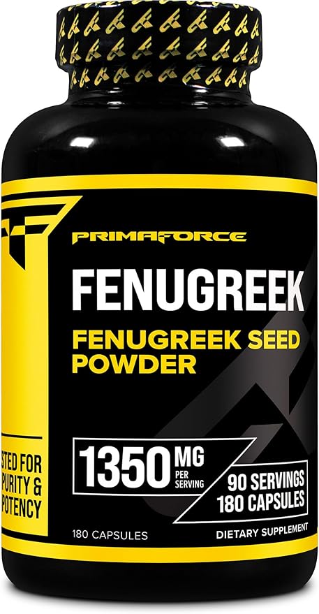 Primaforce Fenugreek Seed Capsules (180 Capsules / 1350mg Per Serving, 2 Capsule Servings) - Premium Herbal Supplement for Men and Women, Non-GMO, Gluten Free Supplement