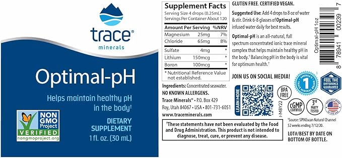 Trace Minerals Optimal-pH - Concentrated Ionic Mineral Supplement for Digestive & Immune Health - Digestion & pH Support Supplement with Magnesium & Boron - 1 fl oz (About 120 Servings)