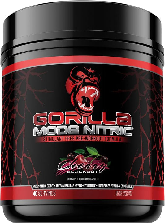 Gorilla Mode Nitric Upgraded Stimulant Free Pre-Workout – Best Tasting and Most Effective Stimulant Free Pre-Workout/Massive Pumps · Vasodilation · Power / 776 Grams (Cherry Blackout)