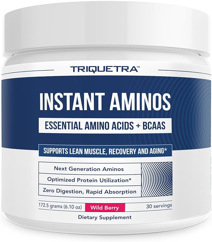 Instant Aminos - EAA+BCAA - 10 Essential Amino Acids Supplement - Rapid Absorption, Zero Digestion - Supports Lean Muscle, Recovery & Aging - 321% DIAAS Protein Score - Wild Berry (30 Servings)