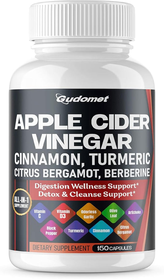 Apple Cider Vinegar Ceylon Cinnamon Turmeric Odorless Garlic Olive Leaf Artichoke Black Pepper -150 Capsules- Made in USA
