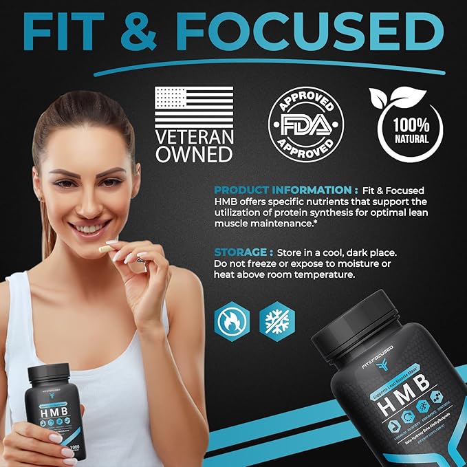 Fit & Focused 1000mg HMB βeta-Hydroxy βeta-Methylbutyrate Supplement, 120 Capsules, Supports Muscle Protein Synthesis & Recovery for Men, Women, Weightlifters, Fitness Enthusiasts & Health Optimizers