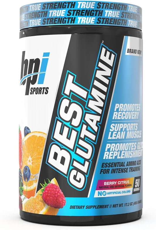 BPI Sports Best Glutamine - Essential Amino Acid for Intense Training with L-Glutamine - Post-Workout Recovery and Muscle Support - Berry Citrus, 14.1 oz