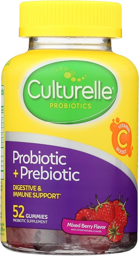 Culturelle Daily Probiotic Gummies for Women & Men, Berry Flavor, 52 Count, Naturally-Sourced Daily Probiotic + Prebiotic for Digestive Health, Non-GMO & Vegan