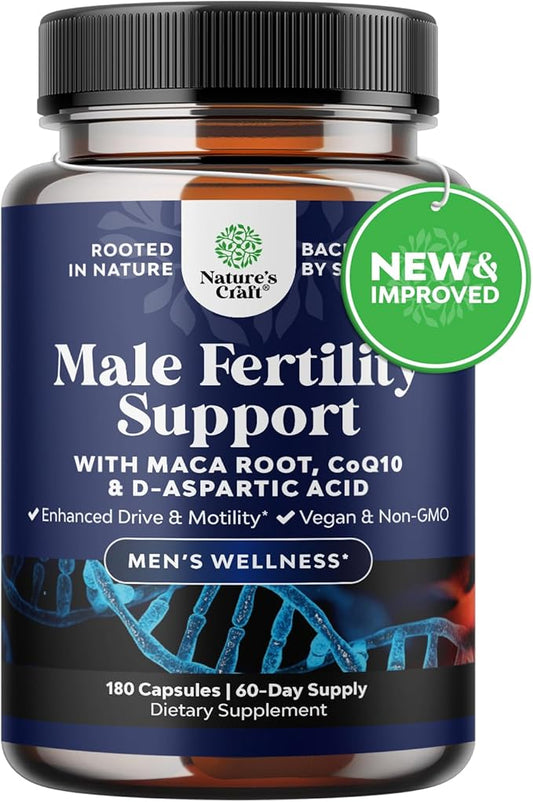Pre Conception Male Fertility Supplement - Semen Volume Booster with CoQ10, Maca Root, Methyl Folate & D-Aspartic Acid - Mens fertility Supplement for Sperm Motility - Conception for Him, 180 Count