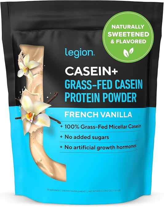 LEGION Casein+ Casein Protein Powder (French Vanilla) - Slow-Release Micellar Casein Protein Powder - Non-GMO, Gluten-Free & Naturally Sweetened Casein Powder from Grass-Fed Cows (30 Servings)