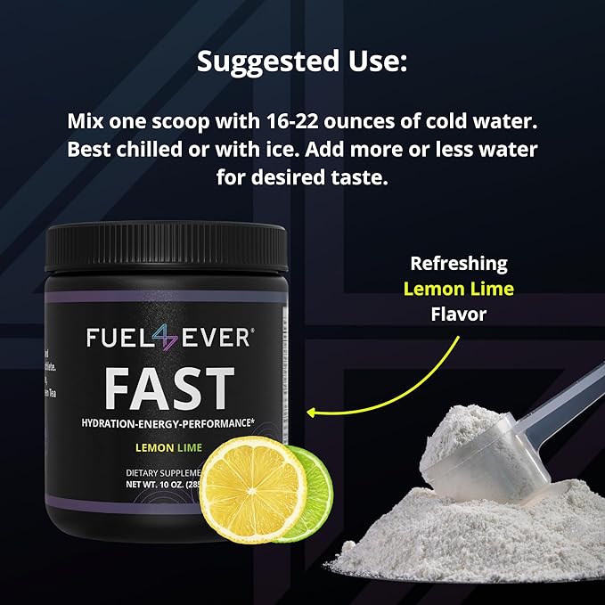 Fast Fasting Electrolyte Powder | with Creatine, Essential Amino Acids & Green Tea Extract | No Sugar, No Artificial Sweeteners or Ingredients | Lemon Lime Flavor 30 Servings