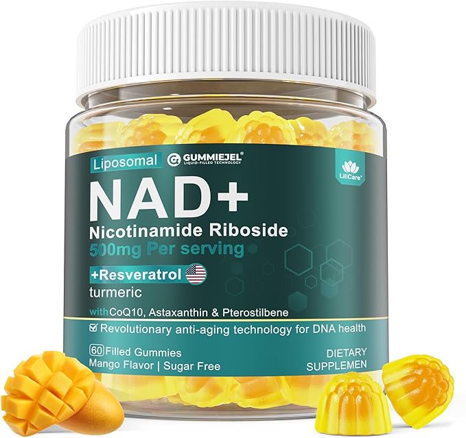 NAD+ Supplement for Women & Men,Nicotinamide Riboside 1000mg| Resveratrol,B3,CoQ10| Liposomal NMNH Supplement Alternative for Anti-Aging, Energy, Focus & Cell Regeneration,Sugar Free,MADE IN USA,60cts