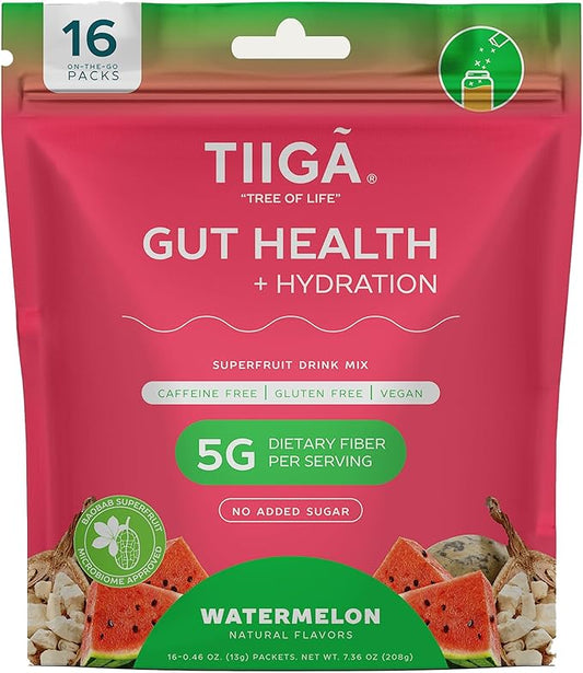 Tiiga 2-in-1 Gut Health + Hydration Drink Mix – Natural Debloat Formula with 75%+ Baobab & Coconut Water. High in Antioxidants, Prebiotics, Zero Added Sugar, Supports Digestion, Energy & Helps Debloat
