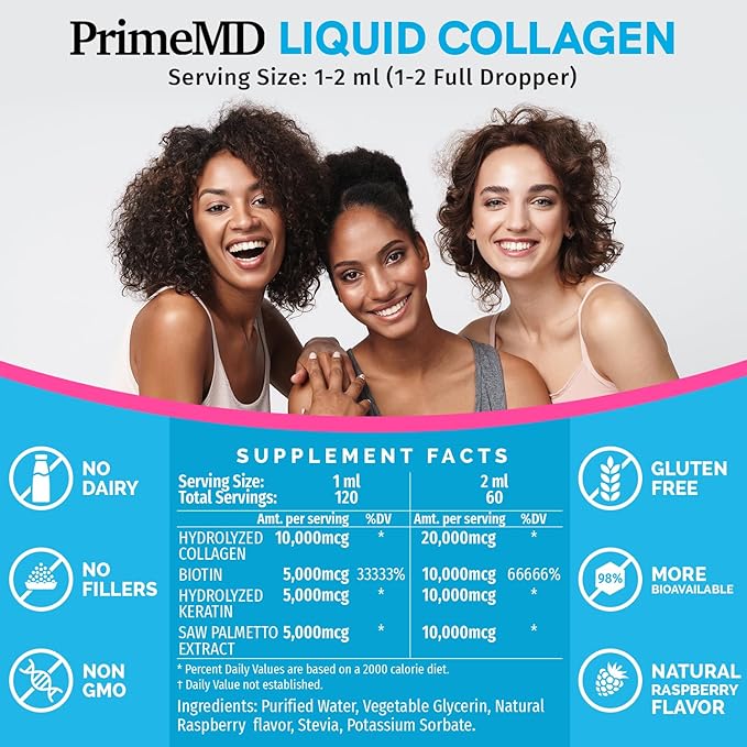 Liquid Collagen Biotin (2pk) and Fadogia Tongkat Ali (1pk) Supplement Bundle - Potent Vitamins for Hair, Skin, Nails, Heart, Energy, & Testosterone Support - Non-GMO, Vegan