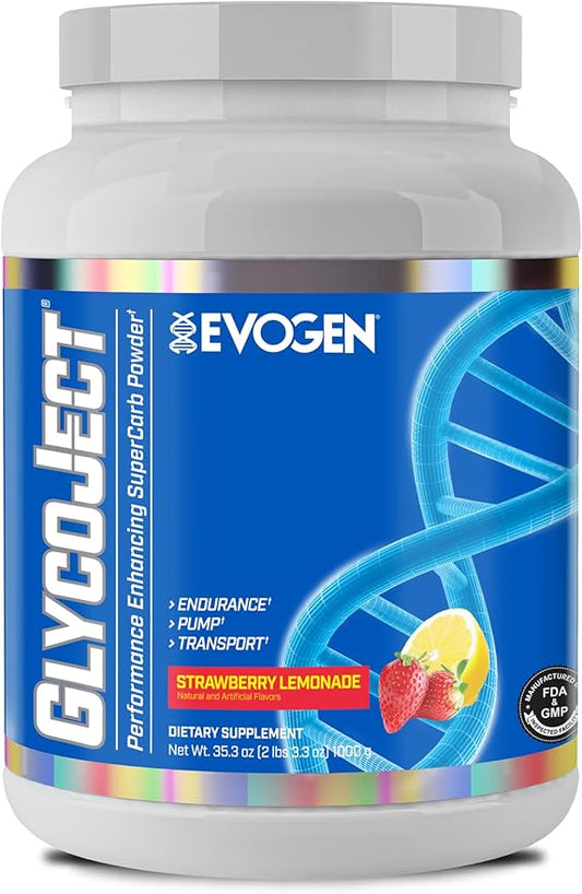 Evogen GlycoJect - Super Carb Powder | Rapid Absorption for PreWorkout | Carbohydrate Powder for Endurance | Post-Workout or Pre Workout Powder for Men & Women | Strawberry Lemonade | 36 Servings