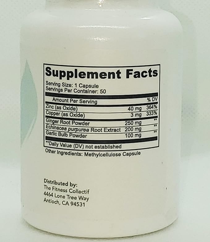 Immune Support Booster Supplement with Echinacea, Zinc 40mg, Garlic, Copper & Ginger, 50 Count