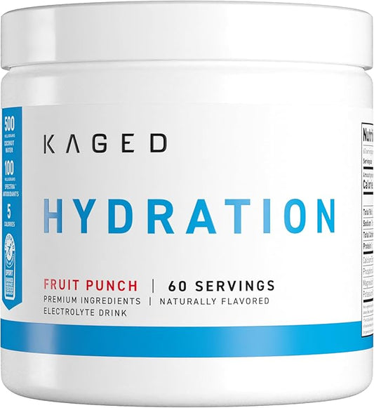 Kaged Electrolyte Hydration Powder, Hydracharge Fruit Punch, Sports Drink for Men and Women, Pre, Post, Intra Workout Supplement, 60 Servings