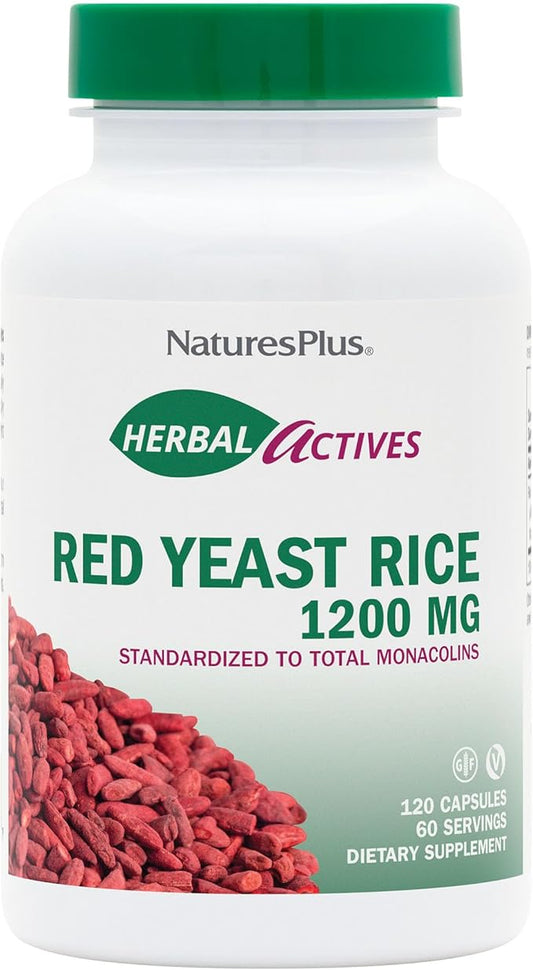 Natures Plus Herbal Actives Red Yeast Rice - 1200 mg, 120 Vegan Capsules - Vegetarian, Gluten-Free - 60 Servings