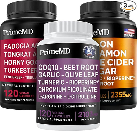 Ceylon Cinnamon (1pk), Fadogia Tongkat Ali (1pk), and Nitric Oxide (1pk) Supplement Bundle - Potent Vitamins for Heart, Energy, Male Well-Being, & Immune Support - Non-GMO, Vegan, Gluten-Free