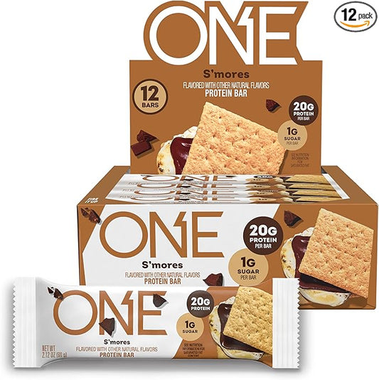 ONE Protein Bars, Smores, Gluten Free with 20g Protein and 1g Sugar, Pantry Staples, 2.12 oz (12 Count), Packaging May Vary