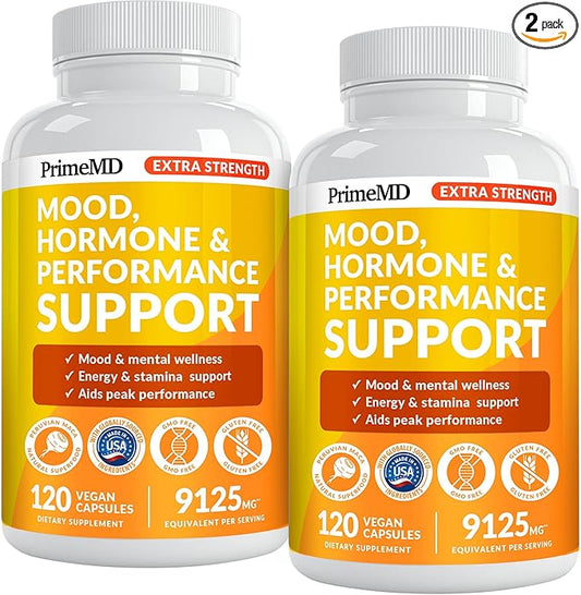 PrimeMD 19-in-1 Extra Strength Peruvian Maca Root Capsules - 9125 mg Ashwagandha Supplements with Fenugreek and Ginseng for Mood, Hormone and Performance Support (120 ct) (2-Pack)