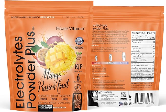 Electrolytes Powder Plus (100 Servings) Mango Passionfruit Electrolyte Powder Zero Calorie Keto,0Sugar, No Maltodextrin,1000mg Potassium,120mg Calcium,120mg Magnesium