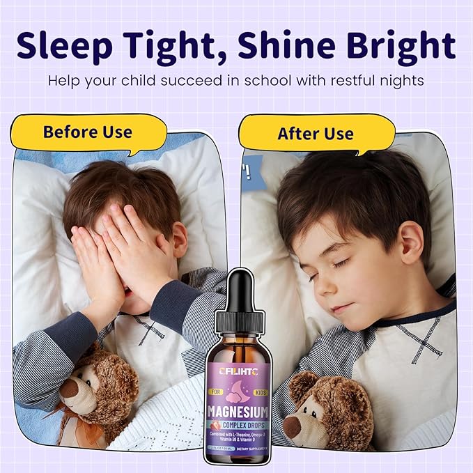 Kids Magnesium Liquid Drops-Magnesium Glycinate Liquid for Kids Supplement-w/L-theanine, Omega-3, Vitamin B6, D3 - for Sleep, Relaxation, Brain, Bones - 4 Fl Oz Children's Calm