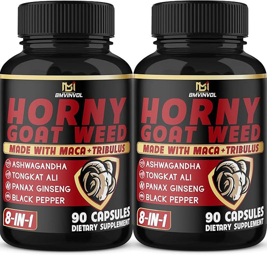 BMVINVOL 2Packs Horny Goat Weed Capsules - 180 Capsules for 6 Month Supply - Maca, Ginseng, Tribulus Terrestris, Ashwagandha