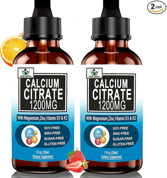 (2 Pack) Calcium Supplements for Women,Calcium 1200mg with Vitamin D3 Drops for Bone,Teeth,Colon,Cardiovascular Health,High Absorption Liquid Calcium Citrate Magnesium Plus Zinc Vitamin K2,Vegan
