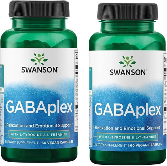 Swanson Amino Acid Gabaplex w/L-Tyrosine & L-Theanine 60 Veg Capsules (2 Pack)