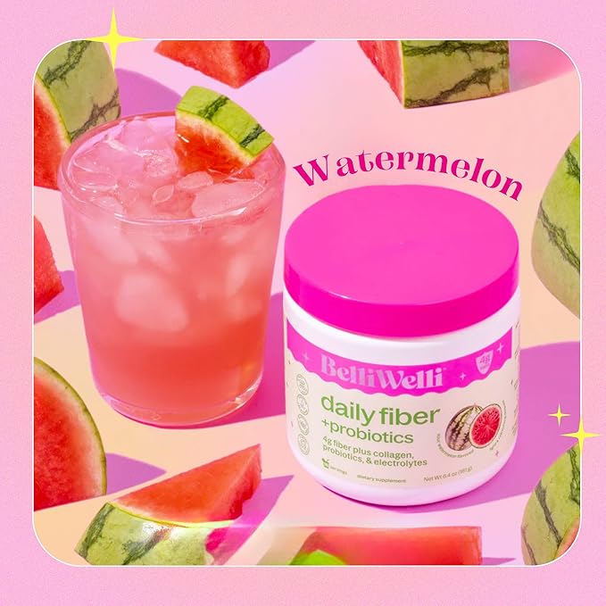 Fiber Supplement for Women & Men – Premium Daily Fiber Powder from Organic Acacia with Added Collagen, Electrolytes & Probiotics – No Bloat, Constipation & Gut Health Support (Watermelon)