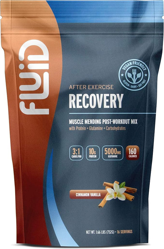 Fluid Recovery, Post-Workout Drink Mix, Pea Protein, L-Glutamine, Carbs, All Natural Ingredients, Gluten-Free, Lactose-Free (Cinnamon Vanilla (Vegan))