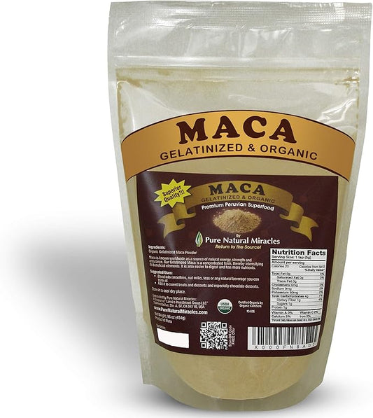 Organic Gelatinized Maca Root Powder (16 oz) - Peruvian Adaptogenic Superfood for Energy, Hormonal Balance & Endurance - Non-GMO, Vegan & Gluten-Free Herbal Booster for Men & Women