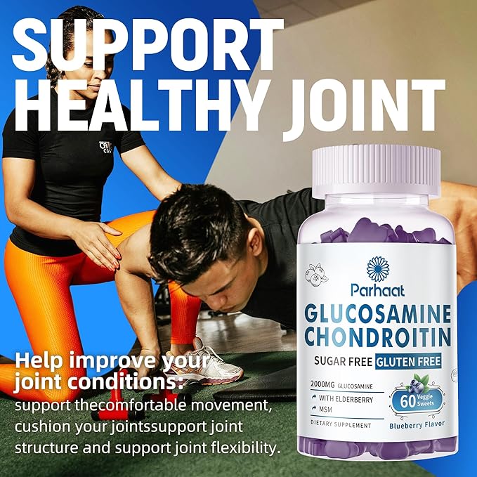 Glucosamine Chondroitin Gummies with MSM & Elderberry Extra Strength - Joint Support, Antioxidant Immune Support Supplement for Adults, Men & Women.Blueberry-2pack
