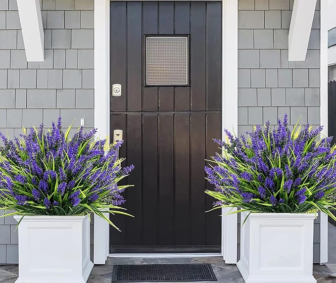 12pcs Purple Plastic Lavender Artificial Flowers for Outdoors - Home Decor, Wedding, Kitchen, Garden Patio, Porch Windows & Office Desk Decoration